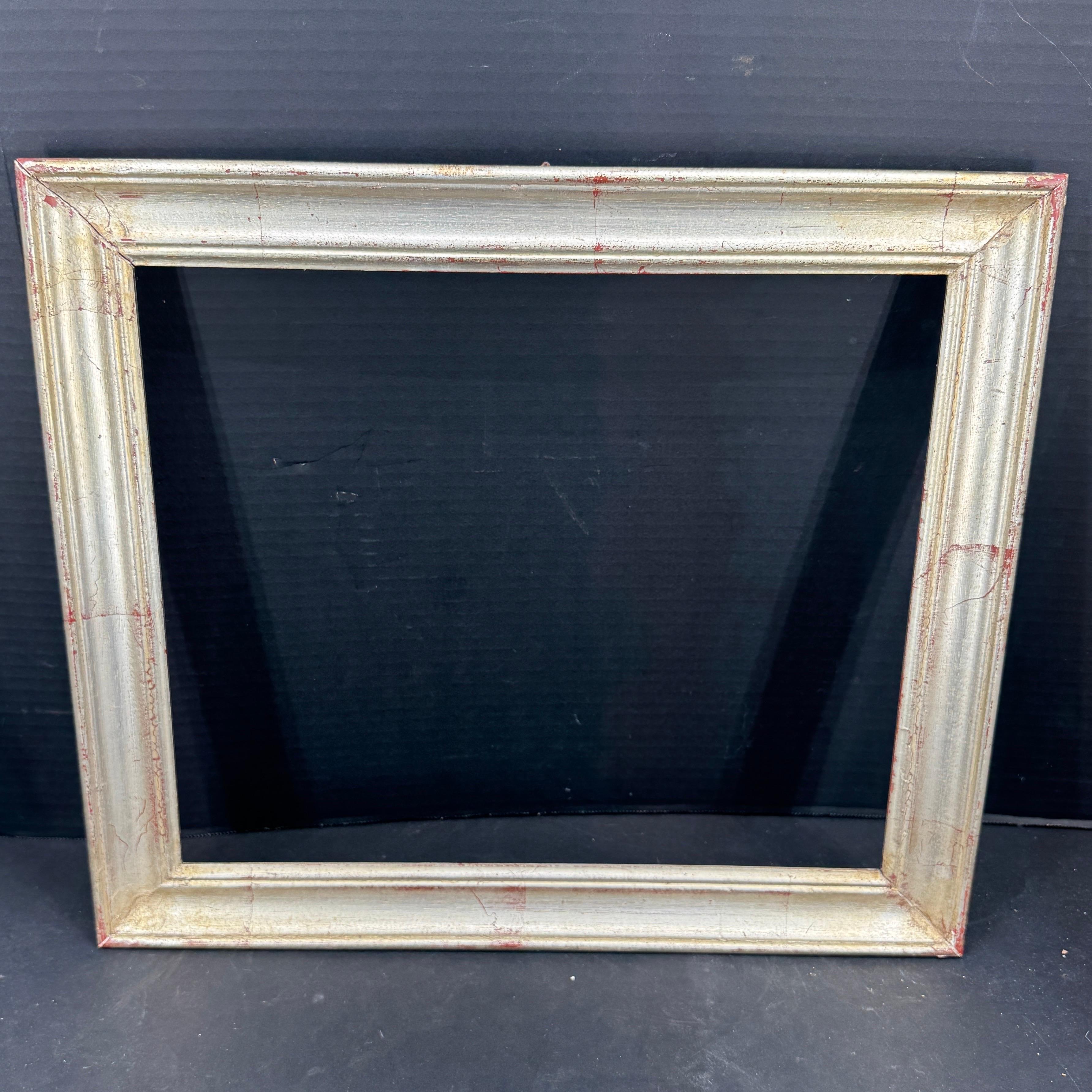 European Rectangular Silver Leaf Gilt Wood Art Frame For Sale 6