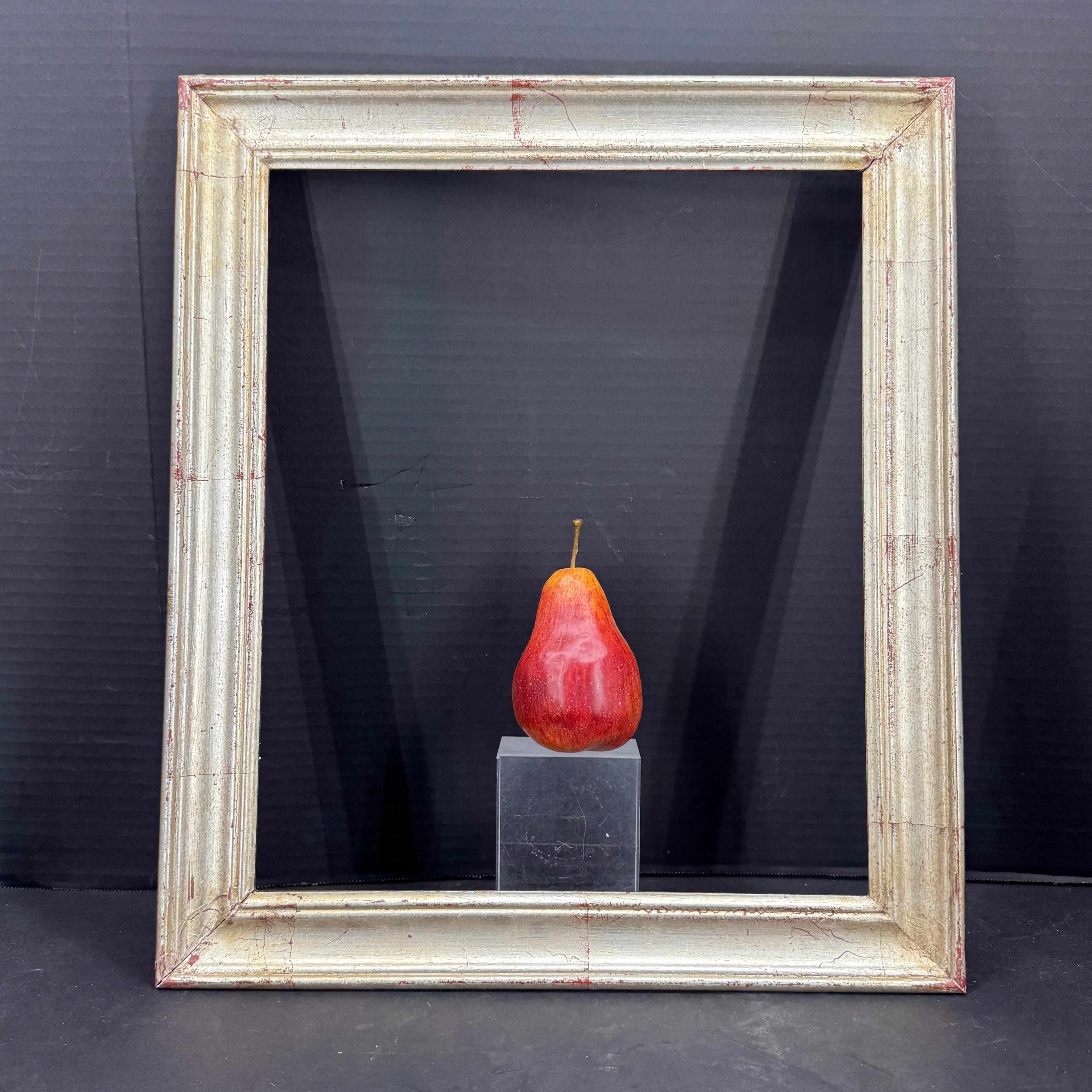 Vintage impressive wooden frame in silver gilt, with great patina, that would be suitable for most style artwork including prints, watercolors as well as oil on board paintings. Wonderful piece to stand alone or add to a gallery wall. 
