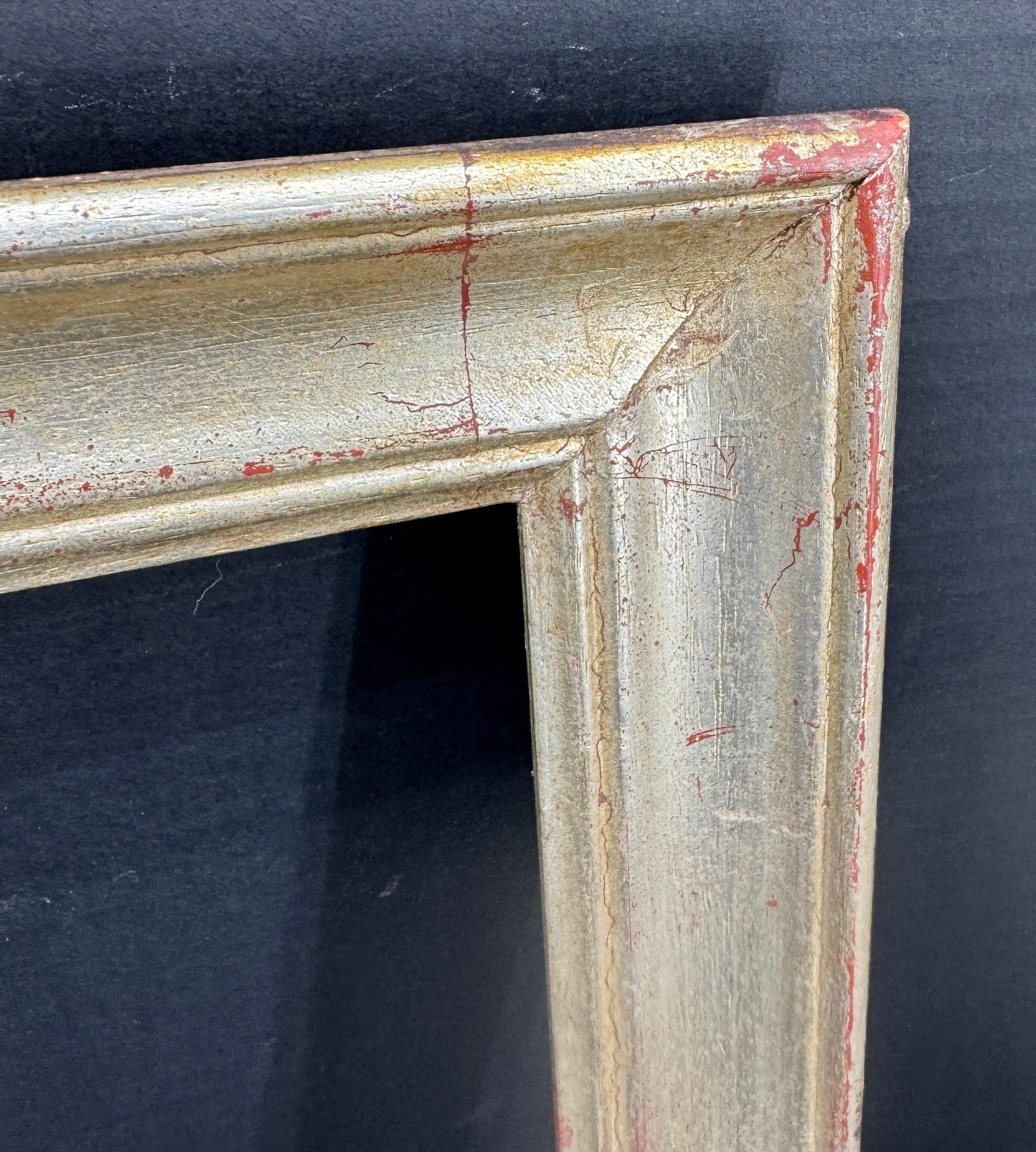 Hand-Crafted European Rectangular Silver Leaf Gilt Wood Art Frame For Sale