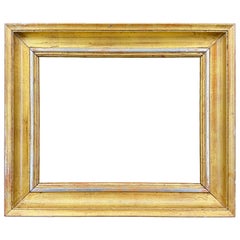 European Rectangular Wood Gilt Gold Silver Art Frame, 19th Century