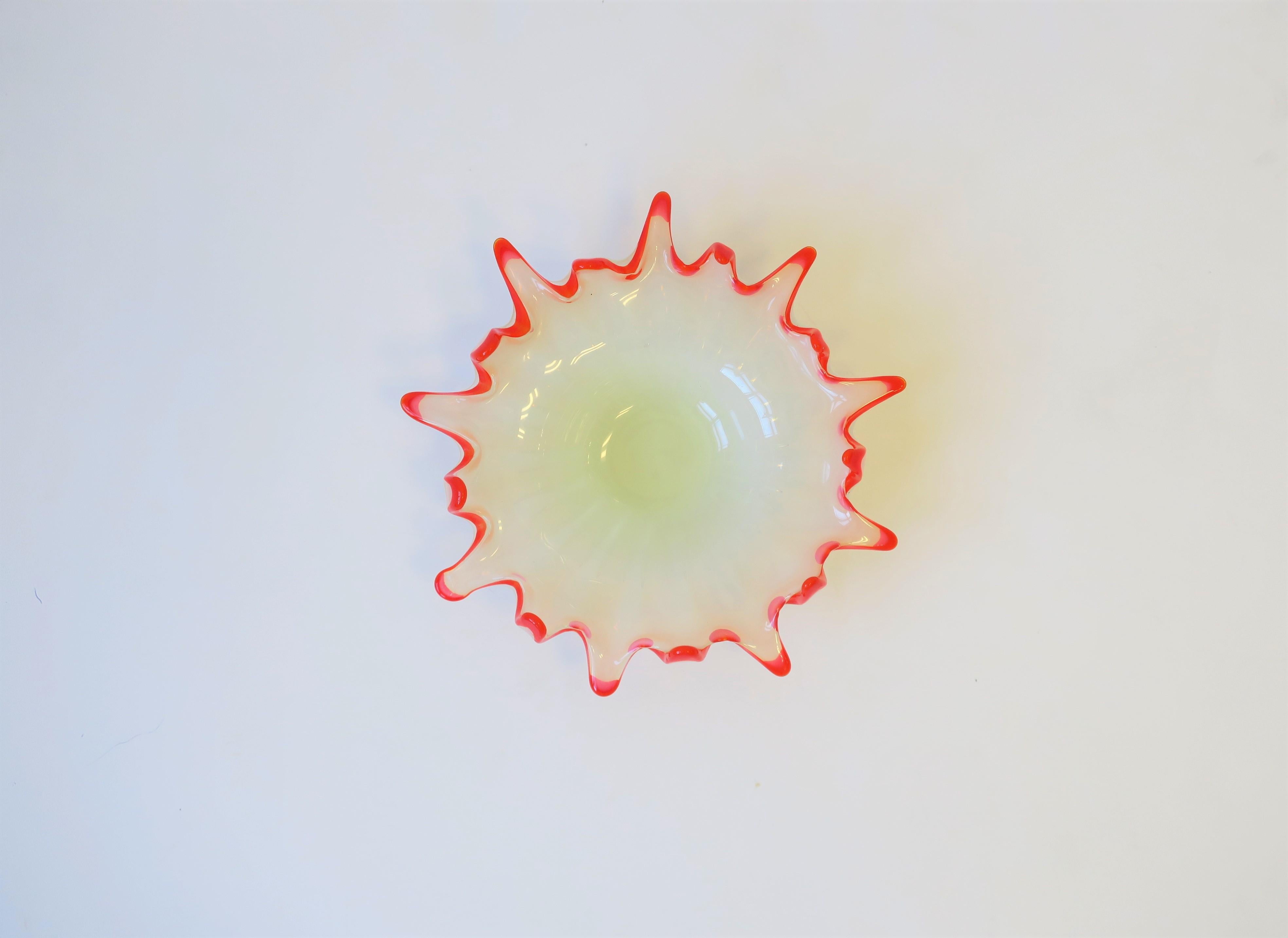 Mid-Century Modern Red and White Opaline Art Glass Bowl