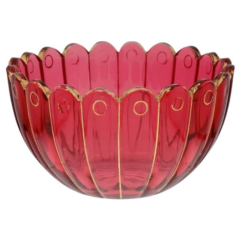 European Red Bohemian Glass Bowl with Gilt Edges