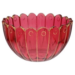 European Red Bohemian Glass Bowl with Gilt Edges
