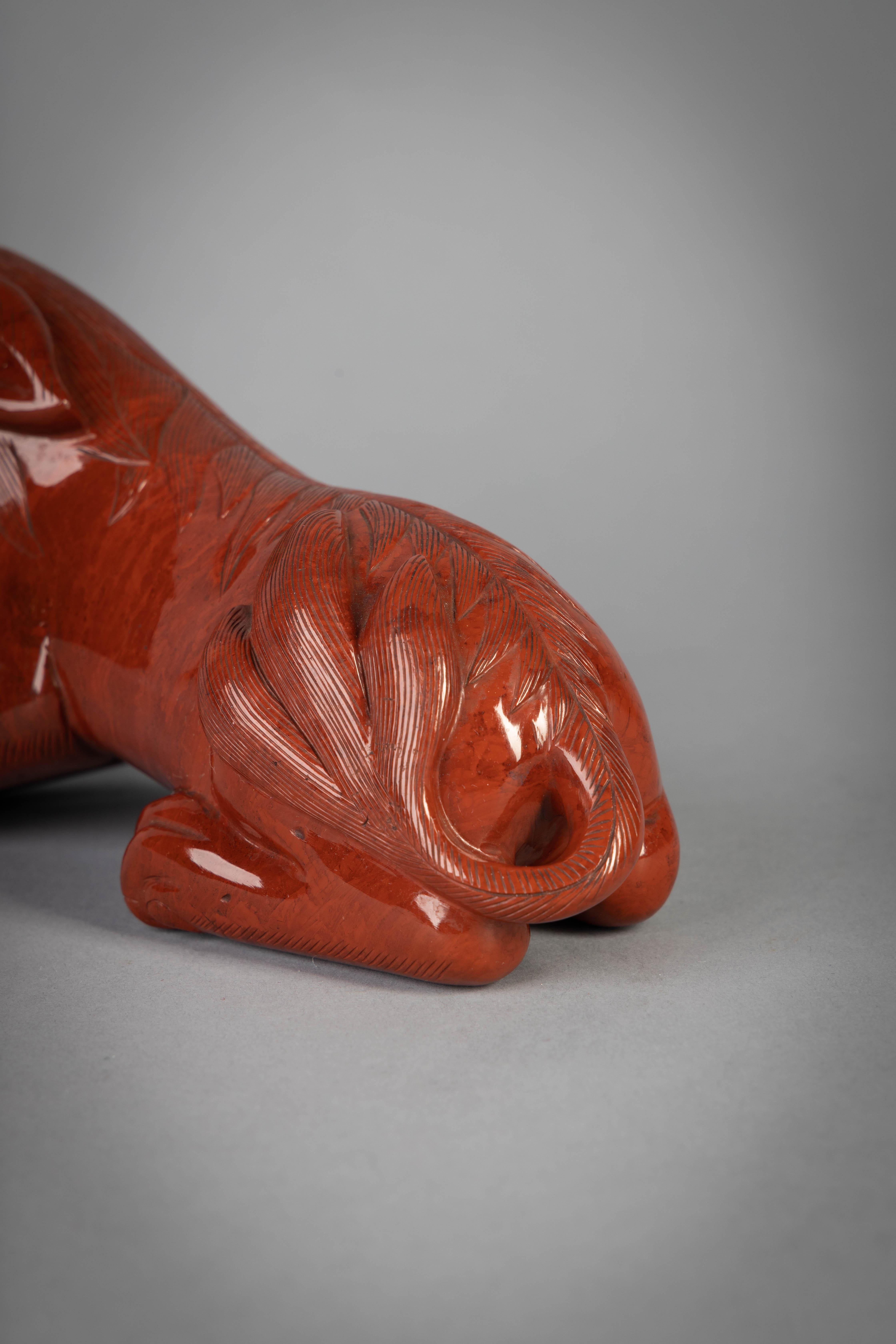 European Red Jasper Figure of a Fantastic Foo Dog, 20th Century In Good Condition For Sale In New York, NY