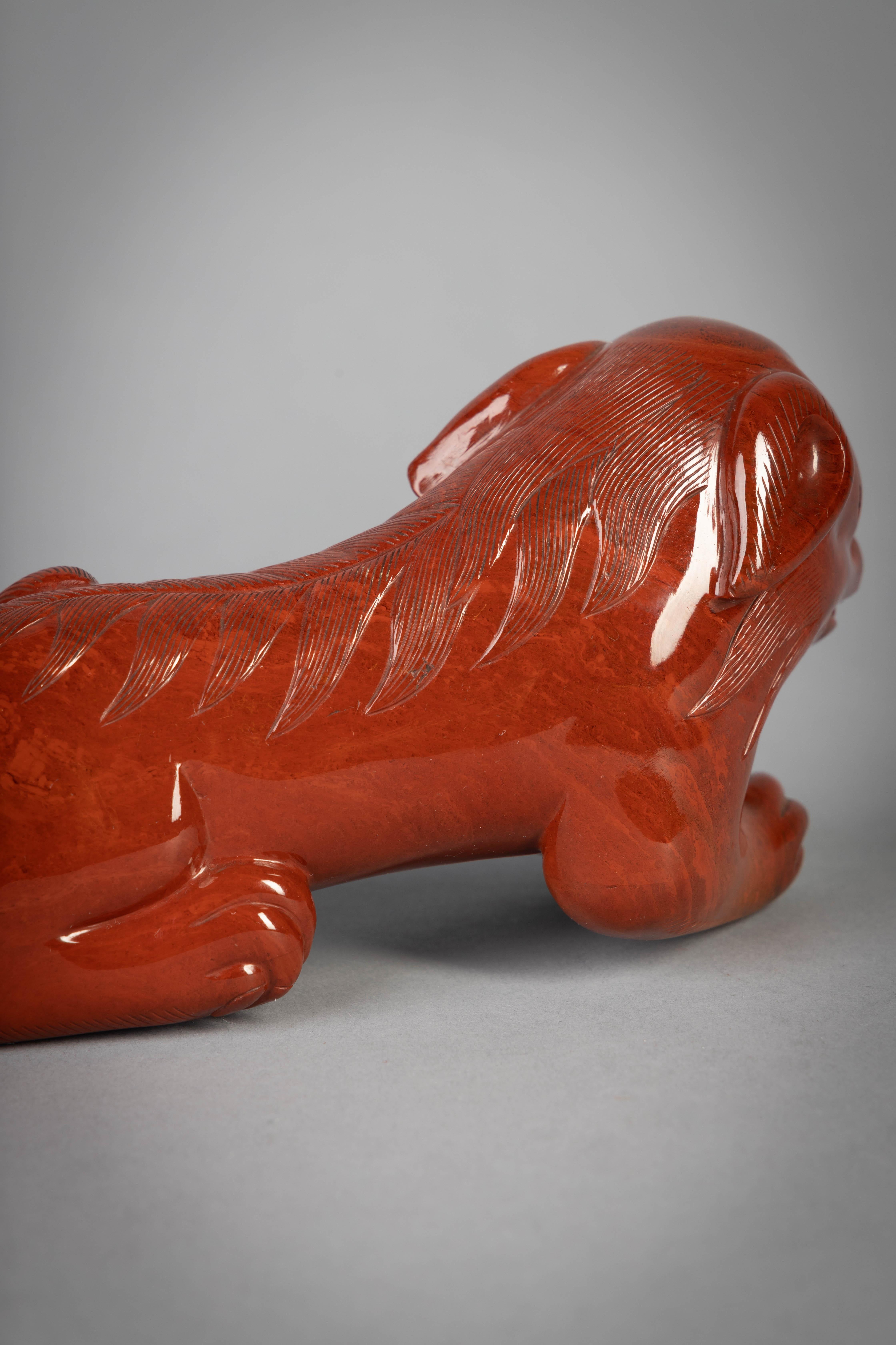 Precious Stone European Red Jasper Figure of a Fantastic Foo Dog, 20th Century For Sale