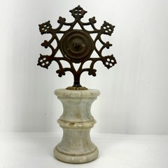 European Religious Bronze Sculpture Fragment on 19th Century Marble Pedestal