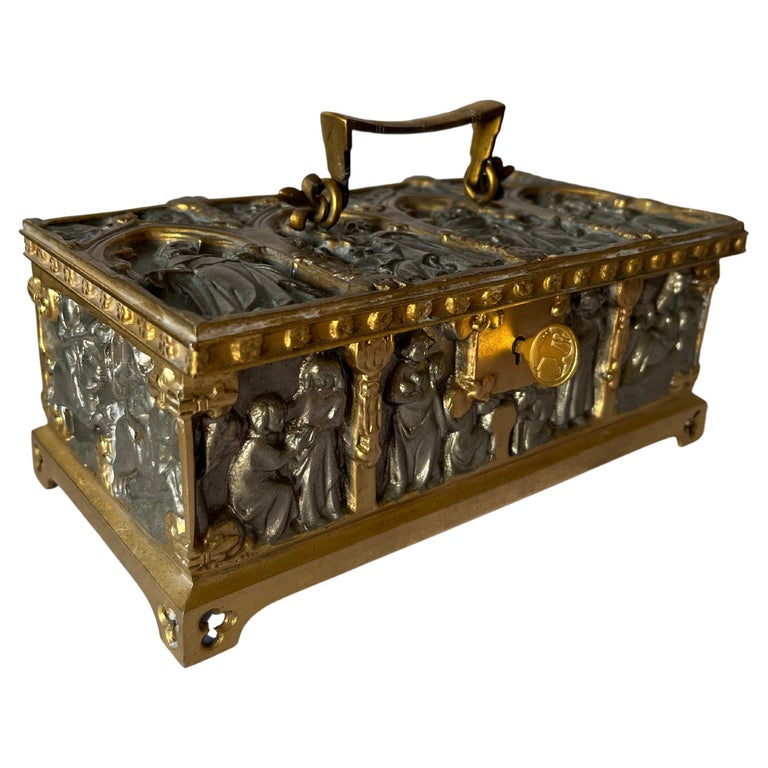 European Renaissance Style Jewellery Box Steel and Golden Steel Key