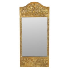 Vintage European Repousse Brass Mirror