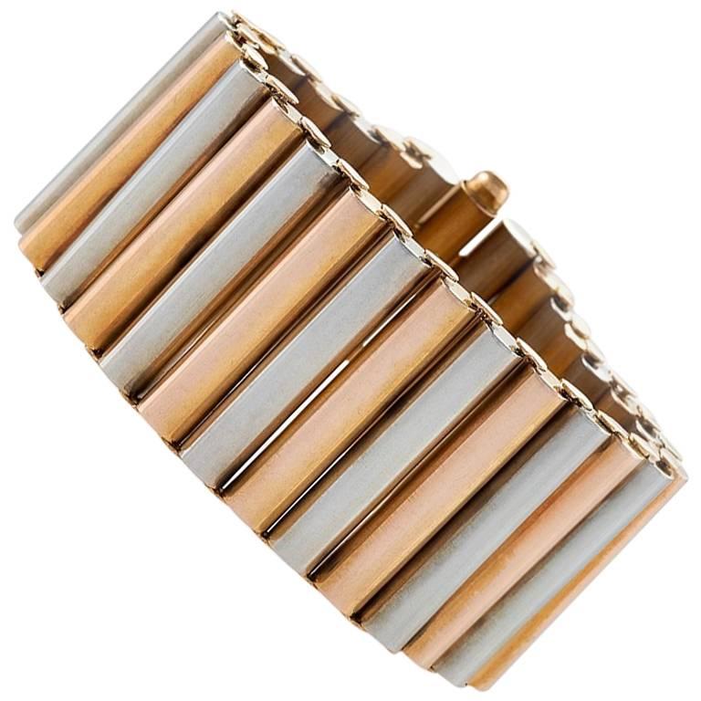 Bi-Color Gold Cylinder Bracelet  For Sale