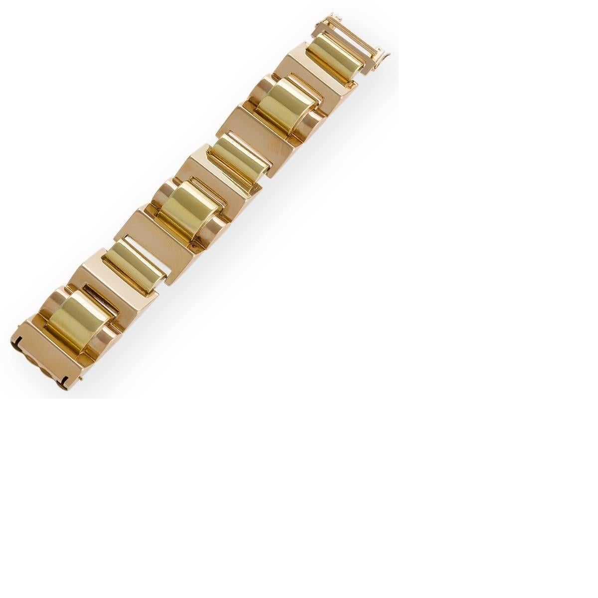 European Retro Pink and Yellow Gold Tank Track Bracelet In Excellent Condition In New York, NY