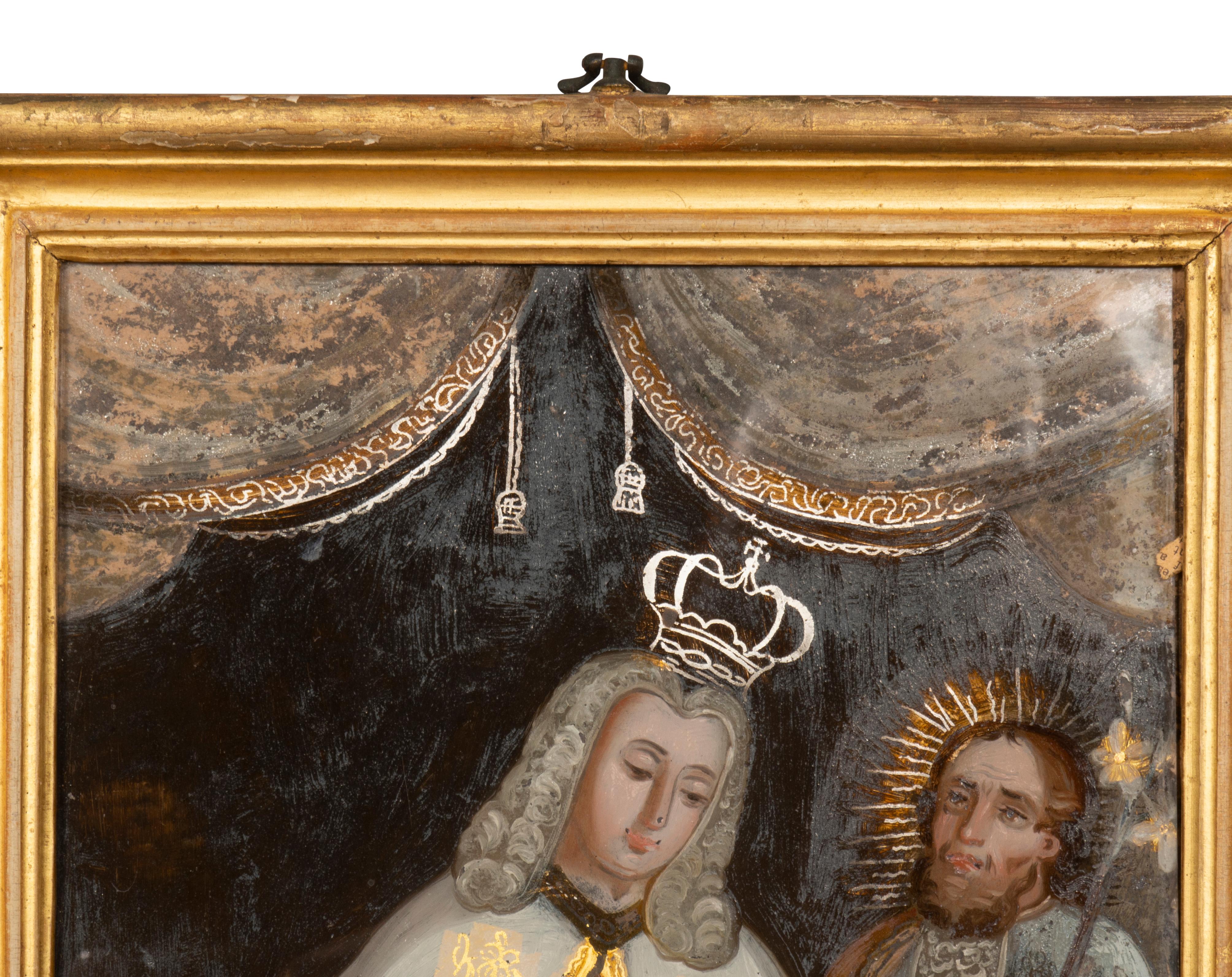 Peinture européenne inversée sur verre d'un roi priant pour un enfant en vente 4