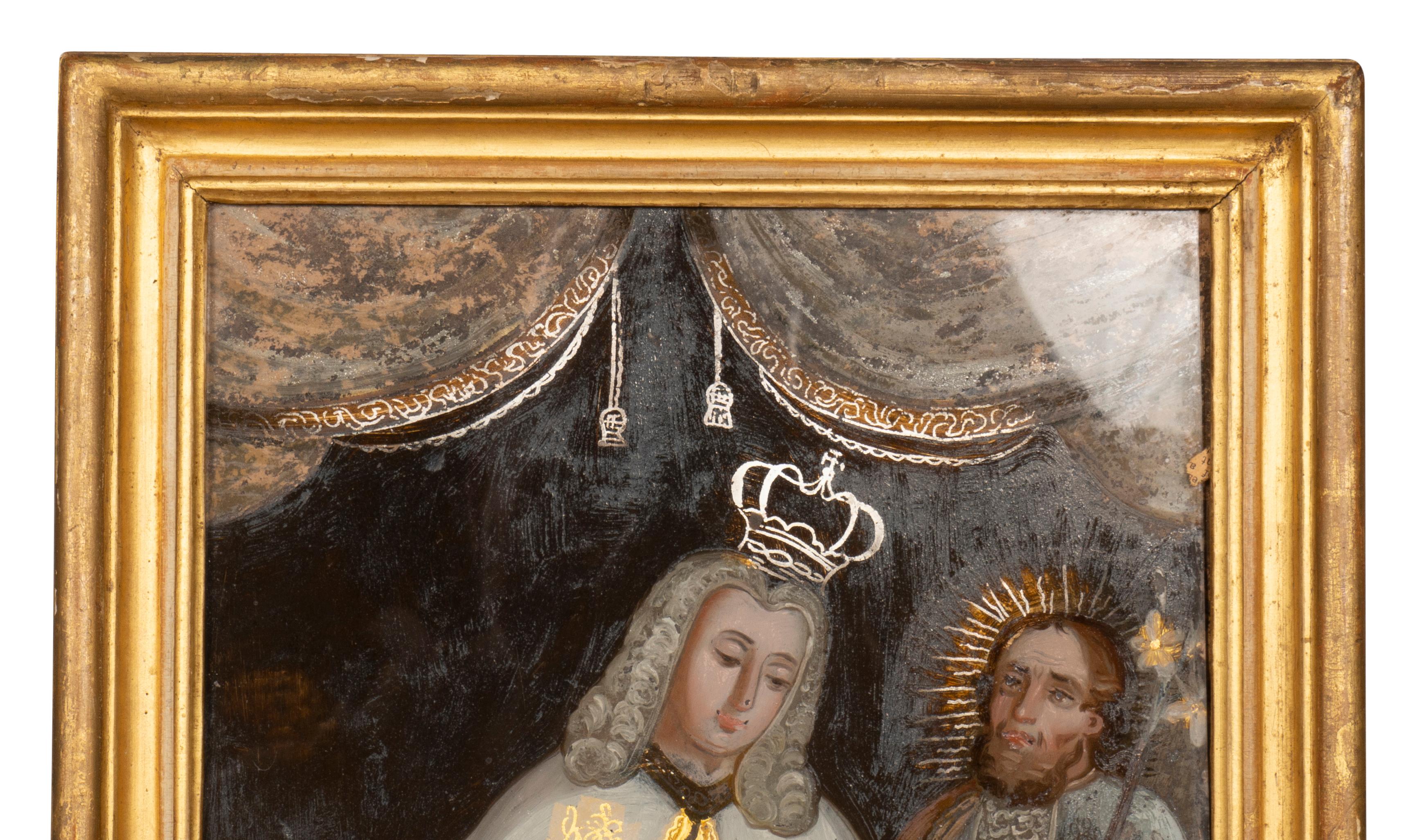 Europäisches rückseitiges Gemälde auf Glas eines Königs, der für ein Kind bittet (Handbemalt) im Angebot