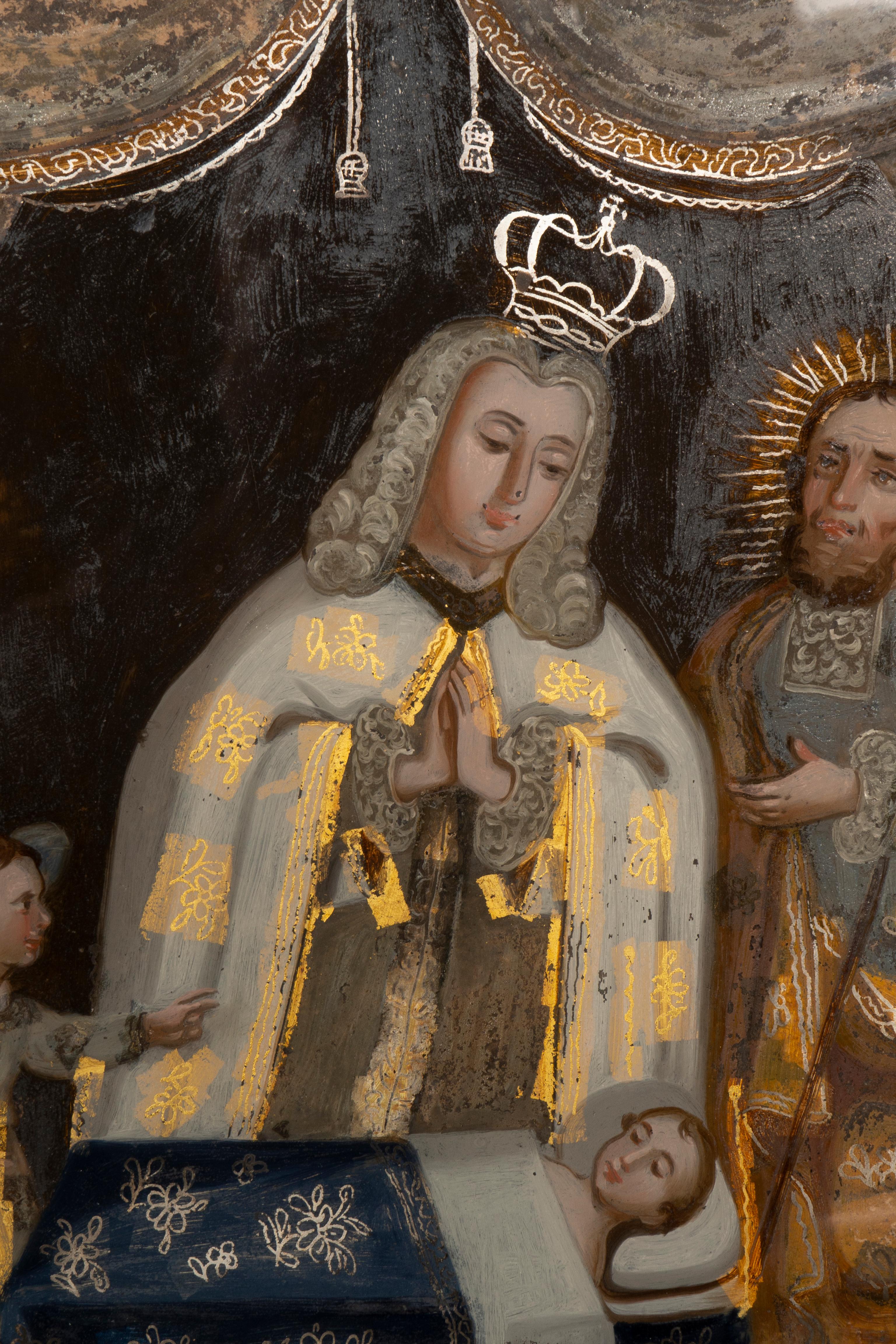 Peinture européenne inversée sur verre d'un roi priant pour un enfant en vente 1