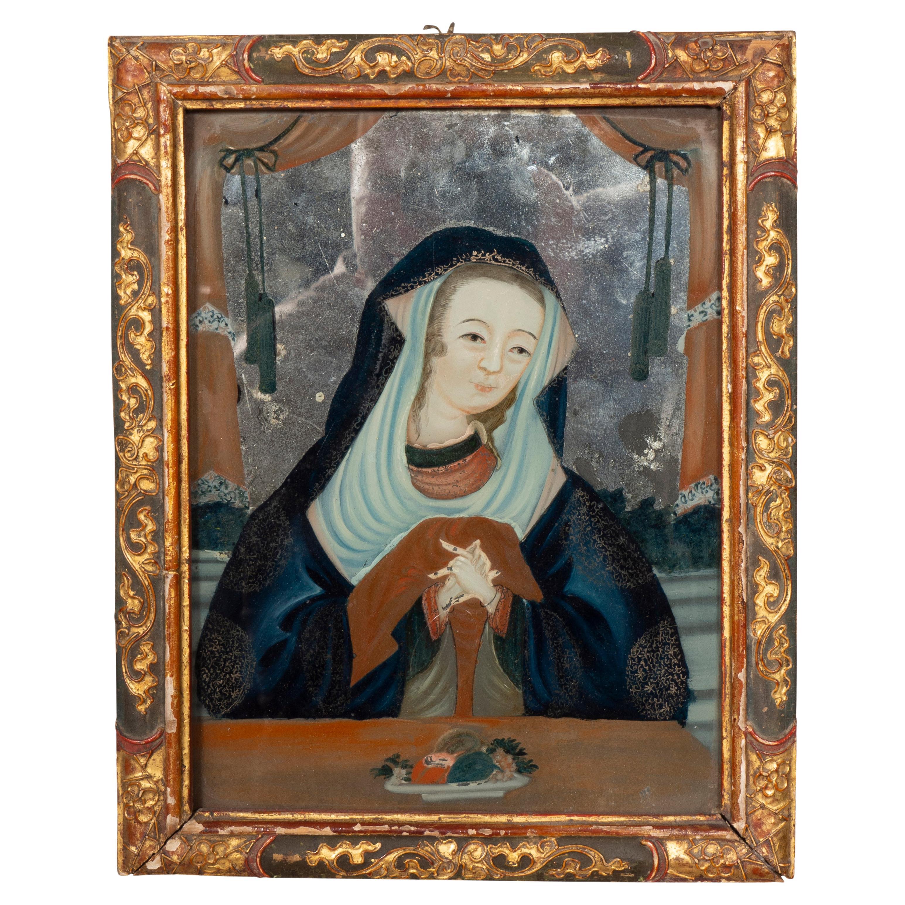 Pair of Japanese Reverse Glass Painting For Sale at 1stDibs