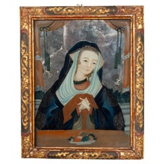 European Reverse Painting On Glass Of A Woman 