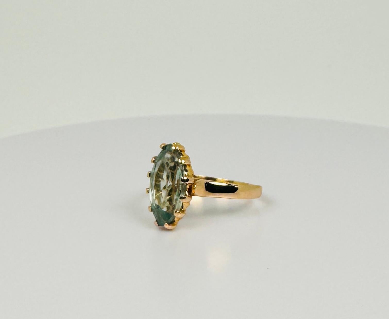 14k Grüner ovaler Spinell Solitär Ring in Marquise-Form in warmem Goldfassung Damen