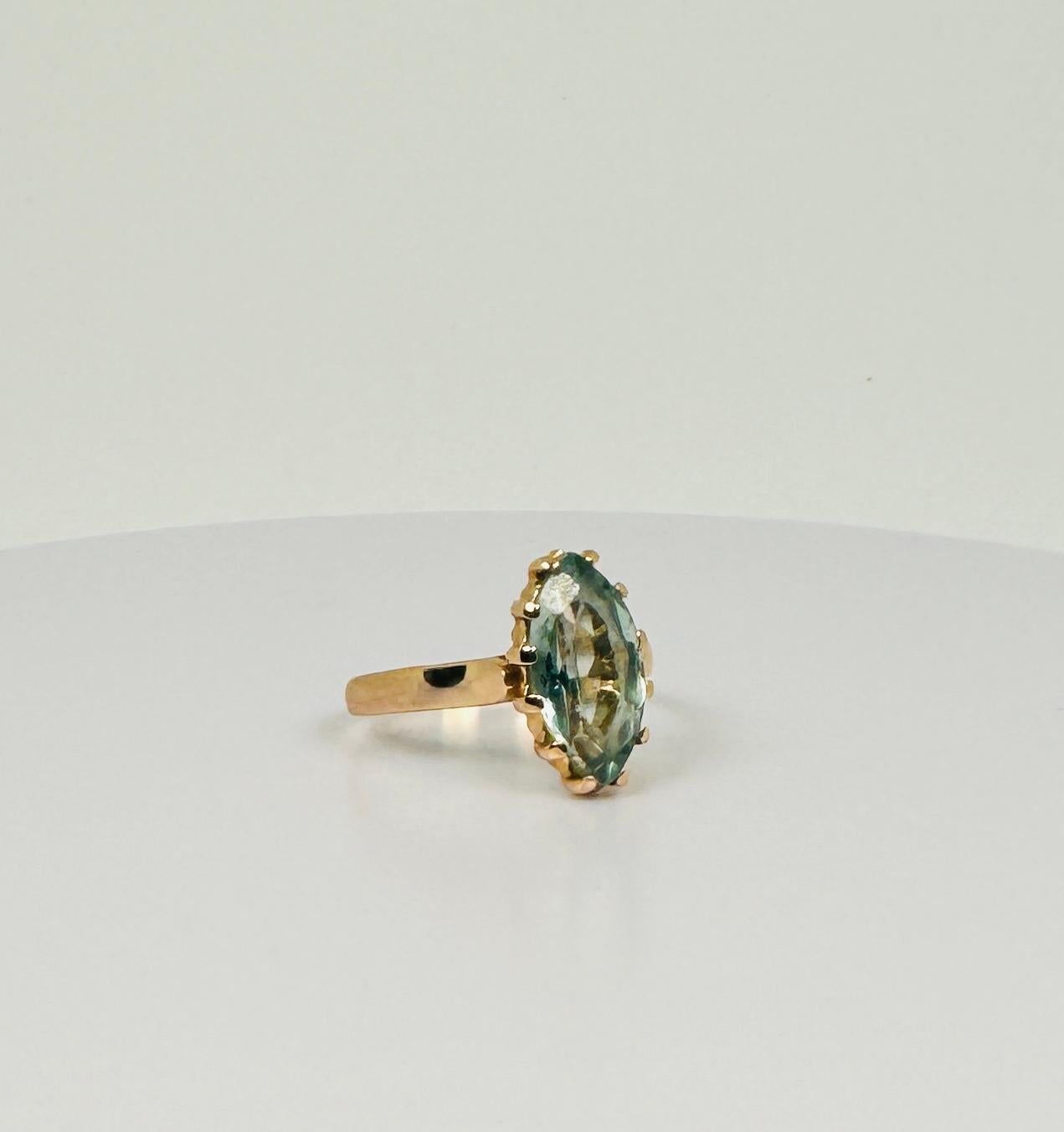 14k Grüner ovaler Spinell Solitär Ring in Marquise-Form in warmem Goldfassung 4