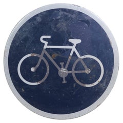 European Round Blue & White Enameled Steel Bicycle Sign