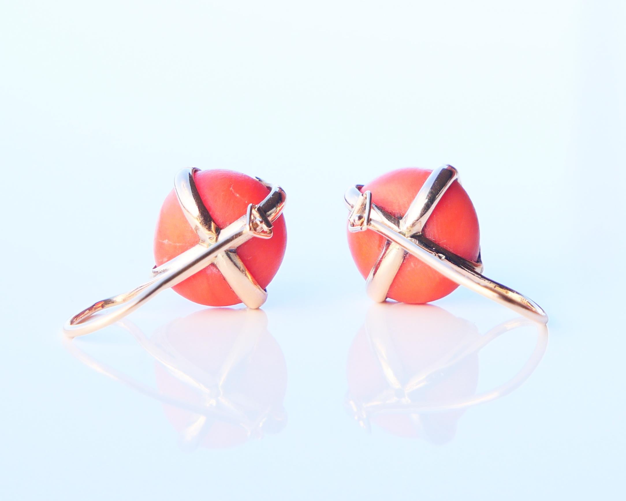 European Round Dangle Earrings natural Red Coral solid 14K Rose Gold / 5 gr. 3