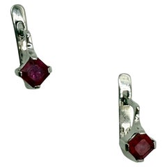 Art Deco ruby earrings 14KT white gold natural ruby earrings asscher cut ruby