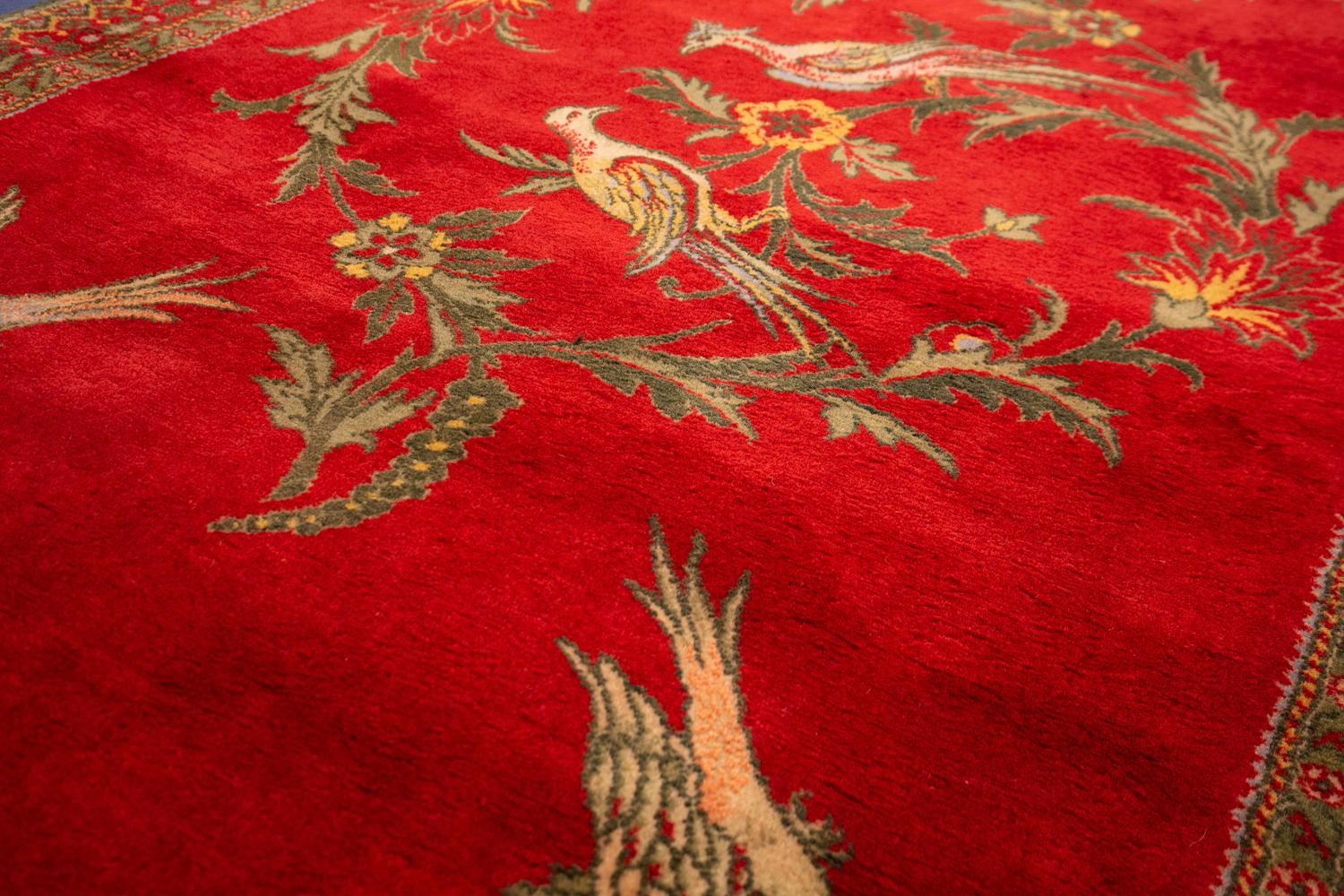 European Rug Cherry Field with Birds and Flower Rings, ca. 1880 For Sale 6