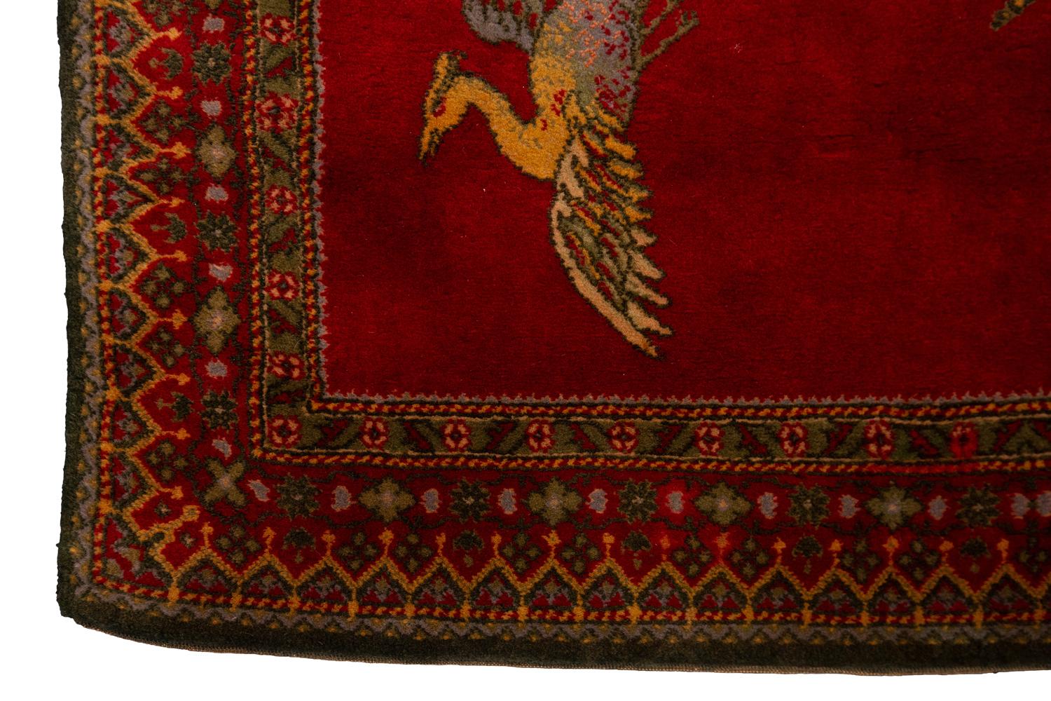 19th Century European Rug Cherry Field with Birds and Flower Rings, ca. 1880 For Sale