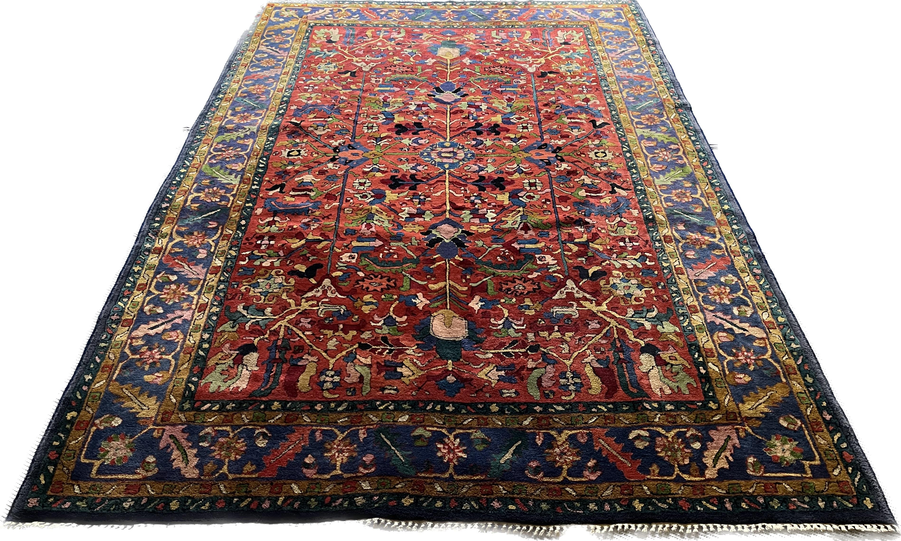“Hériz Sérapi Design Crocheted Tetex Rug”
German-made Crocheted Tetex Rug, Hériz Sérapi Design. Mid 20th century

Heriz Sérapi designer rug antique shiny without central medallion with geometric pattern.
This charming rug features an open design 