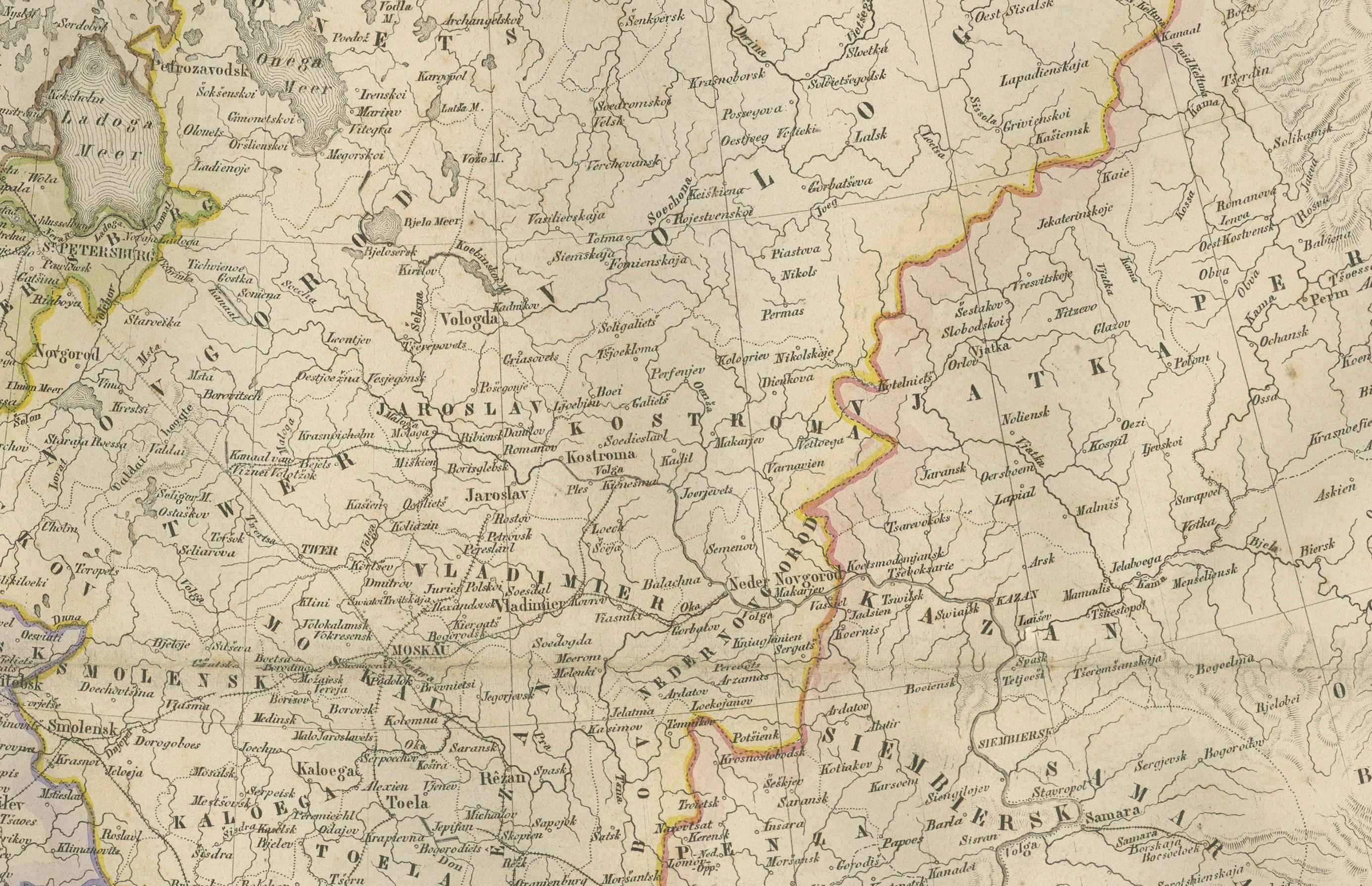 Néerlandais Carte de la Russie européenne avec insertion de Saint-Pétersbourg - Nieuwe Hand-Atlas, 1876 en vente