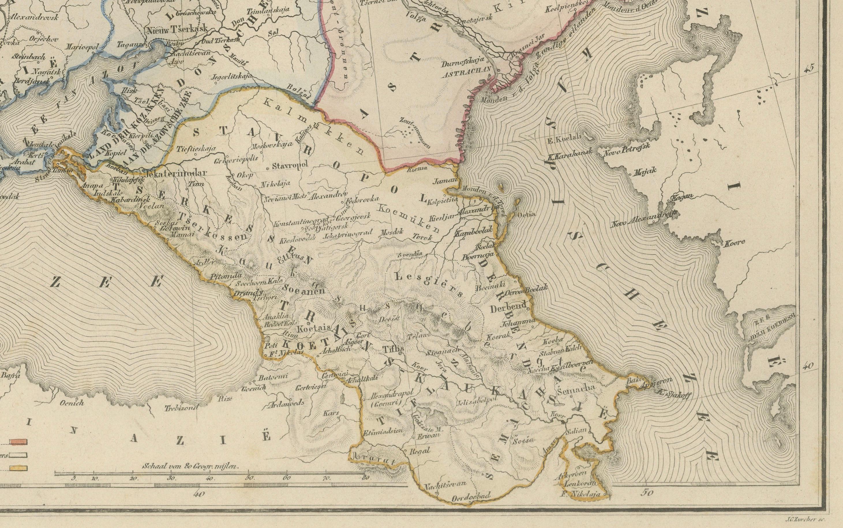 Carte de la Russie européenne avec insertion de Saint-Pétersbourg - Nieuwe Hand-Atlas, 1876 Bon état - En vente à Langweer, NL