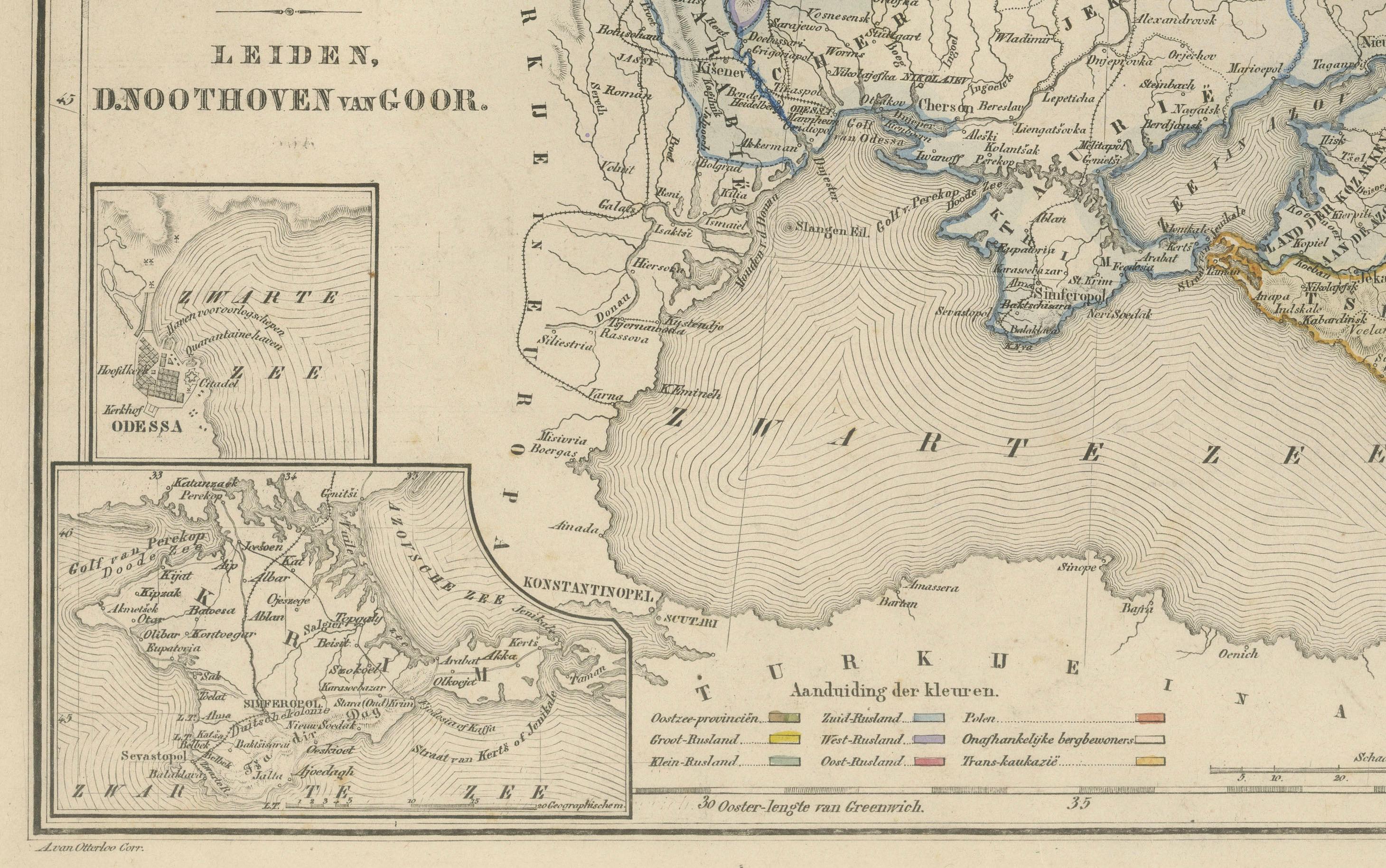 Fin du XIXe siècle Carte de la Russie européenne avec insertion de Saint-Pétersbourg - Nieuwe Hand-Atlas, 1876 en vente