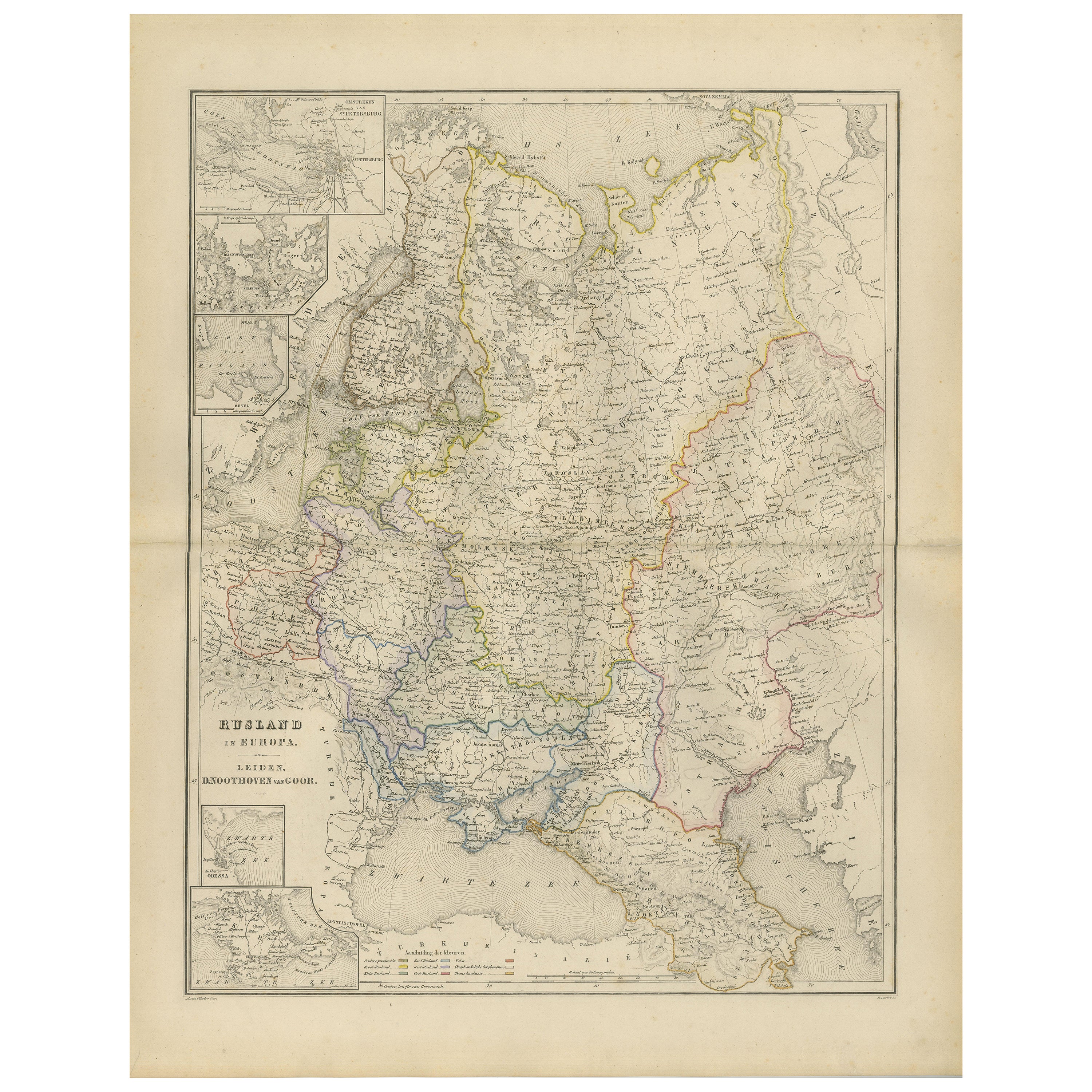 Carte de la Russie européenne avec insertion de Saint-Pétersbourg - Nieuwe Hand-Atlas, 1876