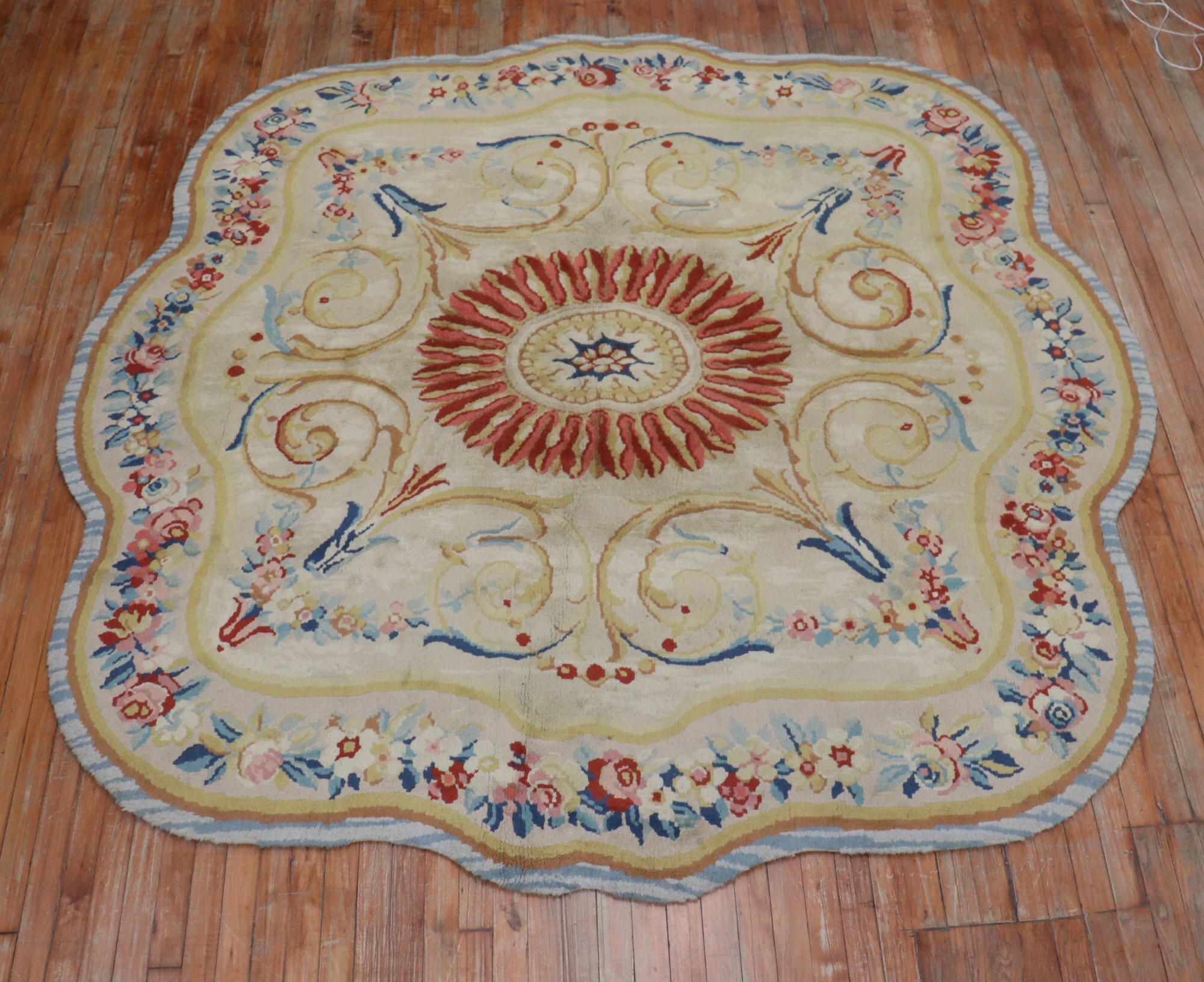 Aubusson European Savonnerie Octagon Shape Carpet For Sale