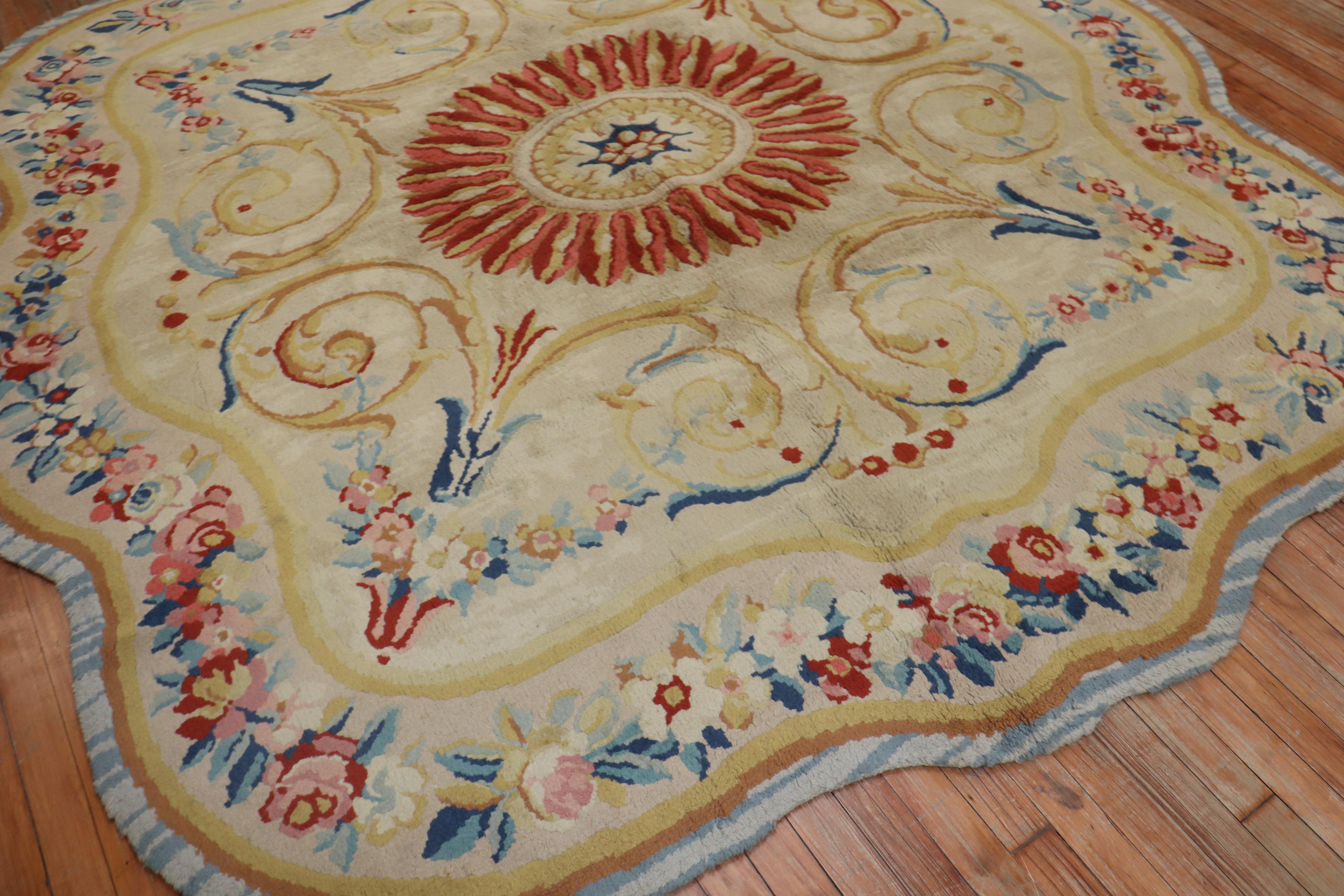 French European Savonnerie Octagon Shape Carpet For Sale