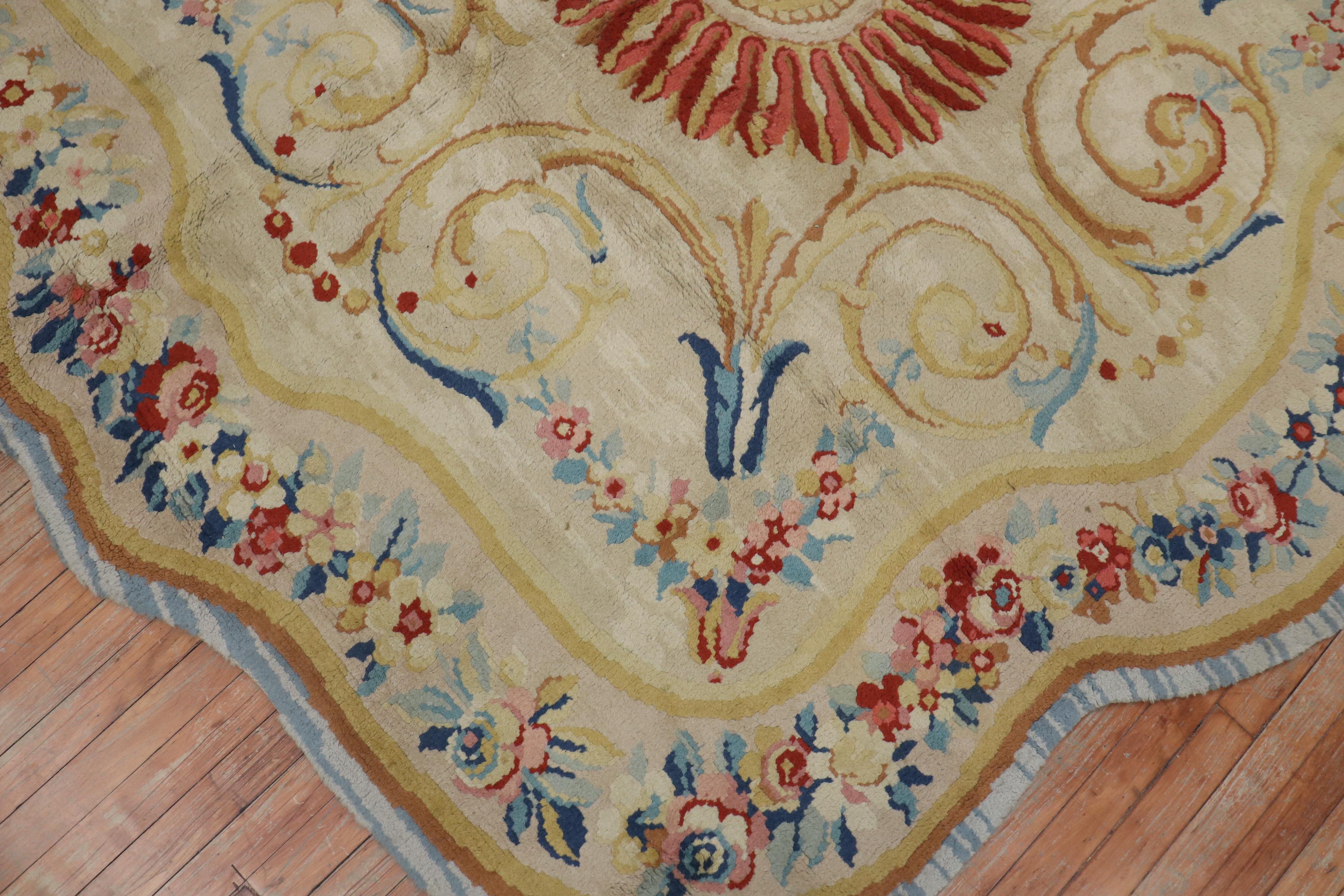 Hand-Woven European Savonnerie Octagon Shape Carpet For Sale