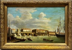 Kontinentales Ölgemälde des 19. Jahrhunderts, Stadtschifffahrtssszene, gerahmt
