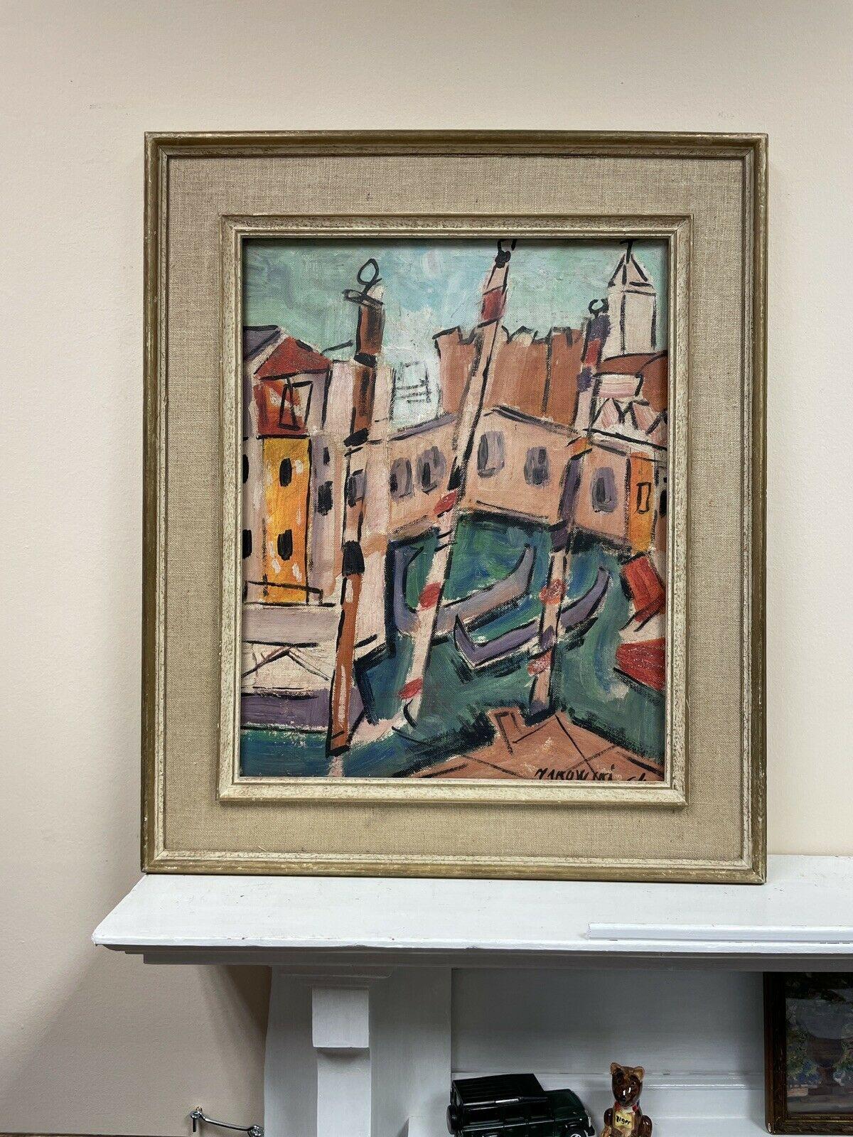 Mid 20th Century Fauvist Modernist Oil - Venice Backwater Canal - Signed & Dated - Painting by European School