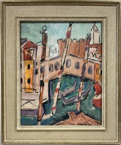 Mid 20th Century Fauvist Modernist Oil - Venice Backwater Canal - Signed & Dated