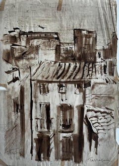 Mid Century Tarragona Spain Architectural Study Brown Ink Wash