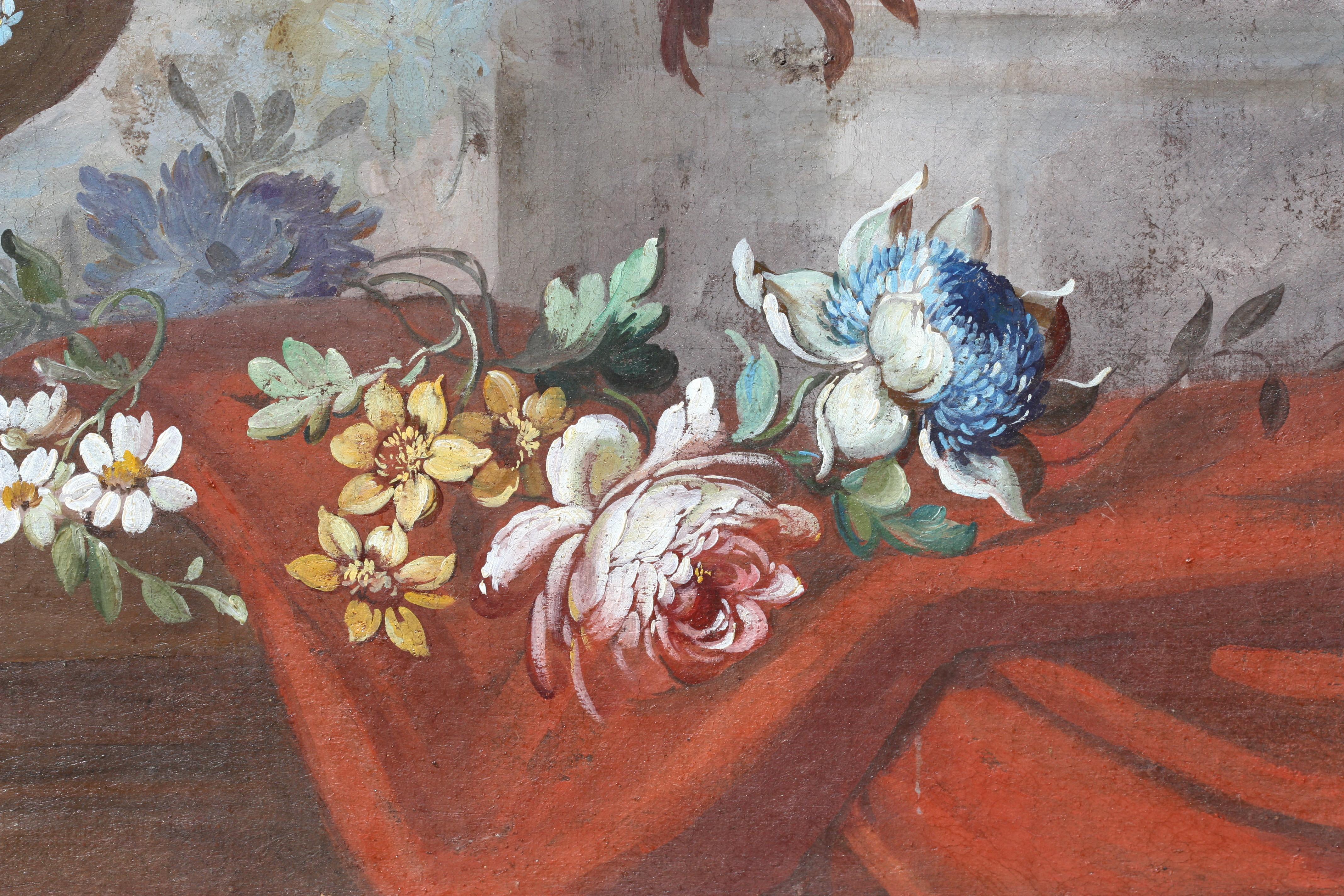 
European School, 18th Century, Terrace with Flowers in an Urn
unsigned, oil on canvas, in a good arched gilt wood molded frame.
51 by 34 in., overall, 56.5 by 40 in.
