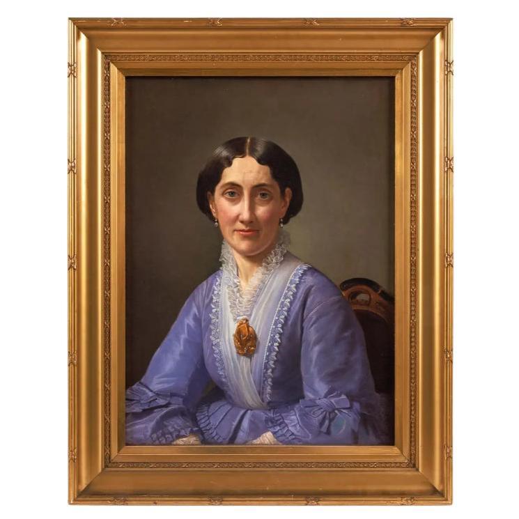 'European School, C. 1825' an Exceptional Quality Portrait "Lady in Purple" C. 1