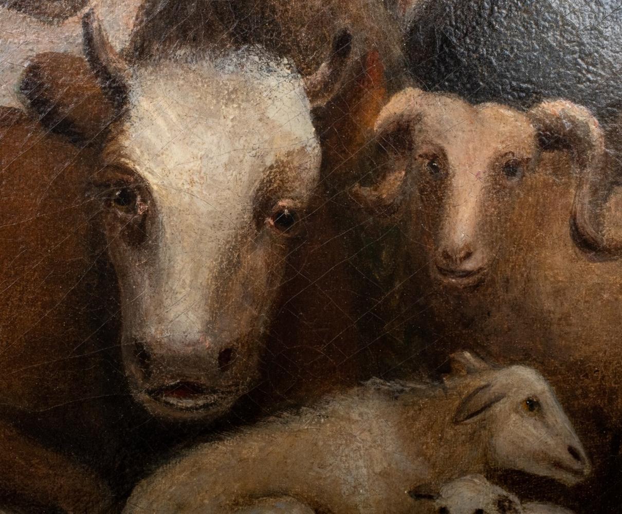 19th Century European School Farmer & Herd Oil on Canvas