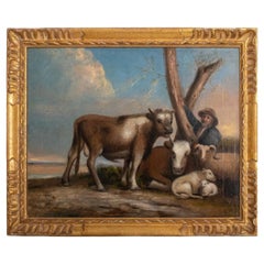 European School Farmer & Herd Oil on Canvas
