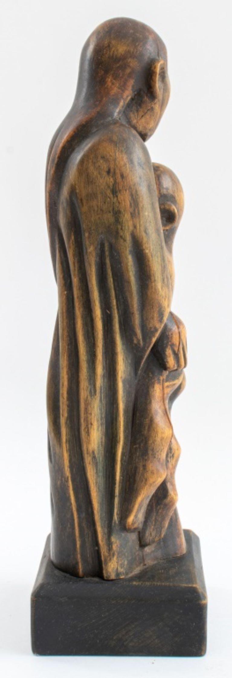 Bois École européenne, mère et enfant, sculpture en bois en vente