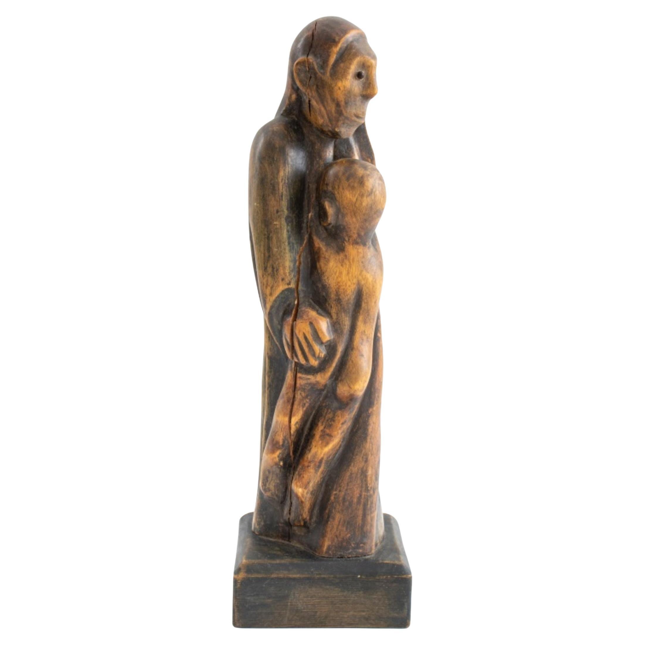 European School, Mother and Child, Wood Sculpture For Sale
