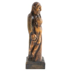 Antique European School, Mother and Child, Wood Sculpture