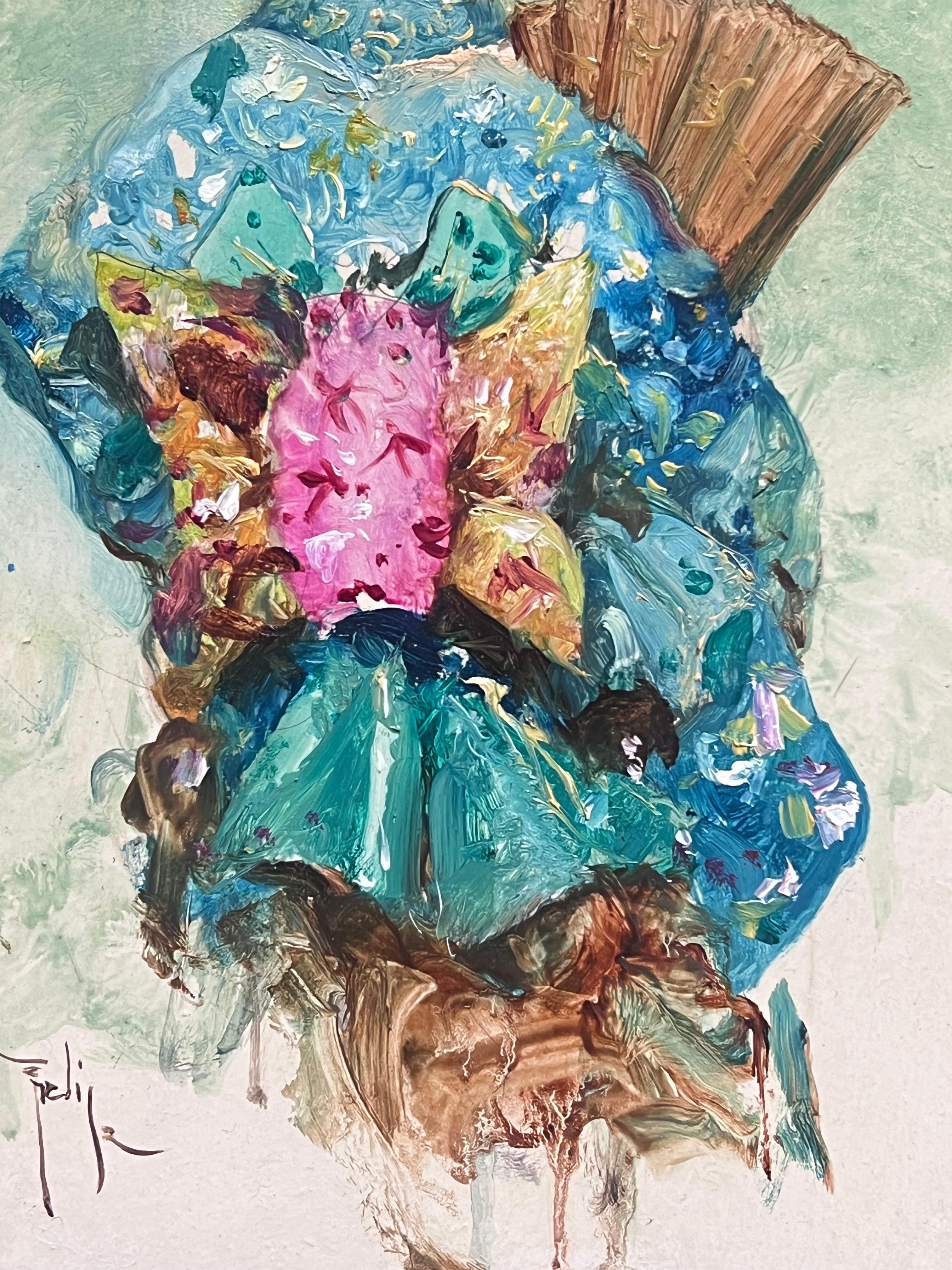 Elegance in Blue
European School, late 20th century
indistinctly signed oil on board, framed
Framed: 17.5 x 13 inches
Board: 10 x 6.25 inches
Provenance: private collection
Condition: very good condition 

Description:
This stunning oil painting