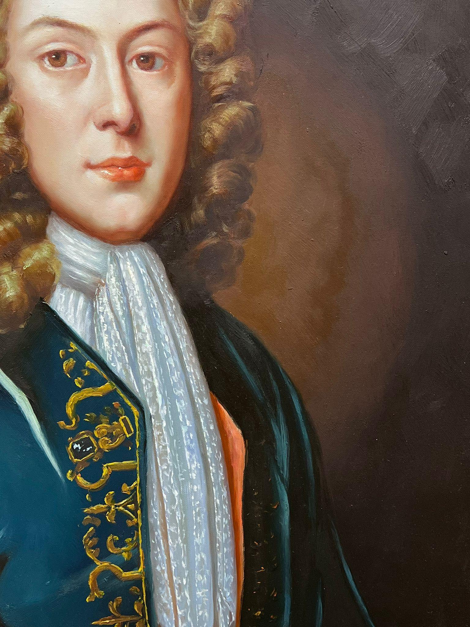 Large European Aristocratic Portrait of a Wigged Gentleman Oil Painting canvas 5