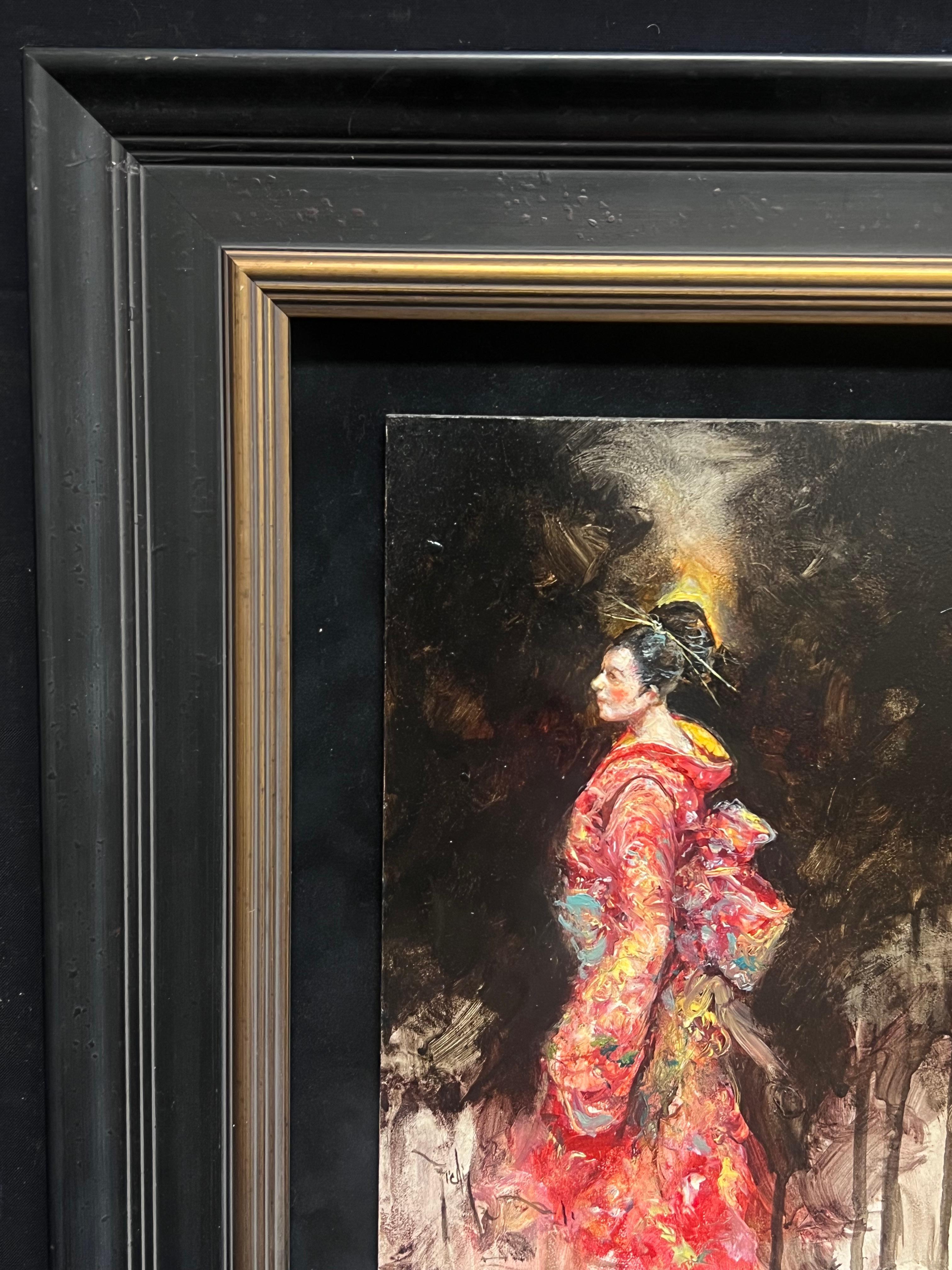 Radiante en rojo
Escuela Europea, finales del siglo XX
óleo sobre tabla, enmarcado
Enmarcado: 17,5 x 13 pulgadas
Tablero: 10 x 6,25 pulgadas
Procedencia: colección privada
Estado: muy buen estado 

Descripción:
Este llamativo óleo retrata a una
