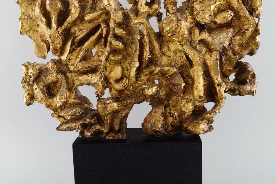 European Sculptor, Large Sculpture in Gold Decorated Metal on Marble Plinth In Excellent Condition For Sale In Copenhagen, DK