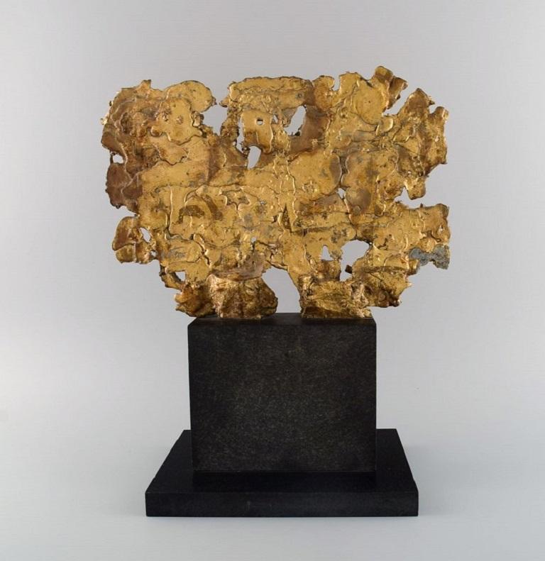 European Sculptor, Large Sculpture in Gold Decorated Metal on Marble Plinth For Sale 3
